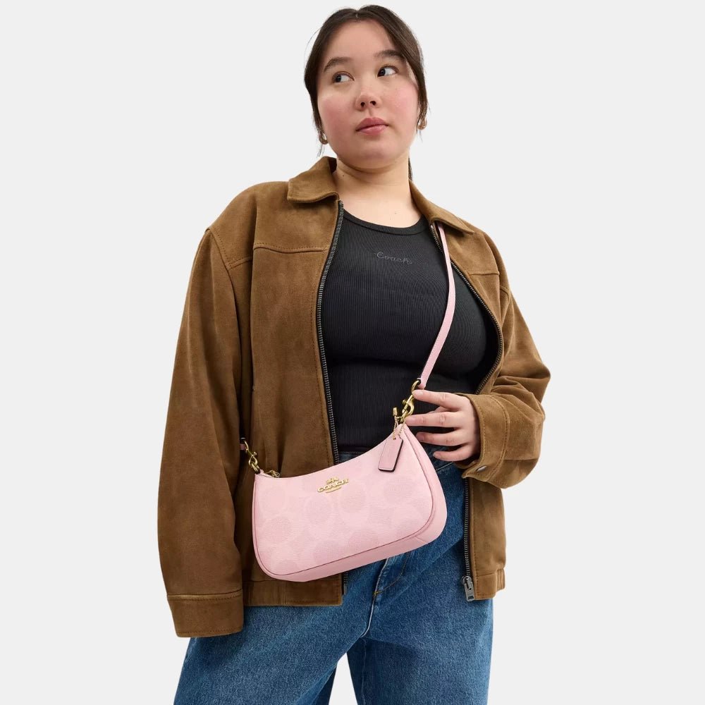Coach Teri Shoulder Bag In Signature Canvas (Powder Pink) - DIVA ONLINE STORE