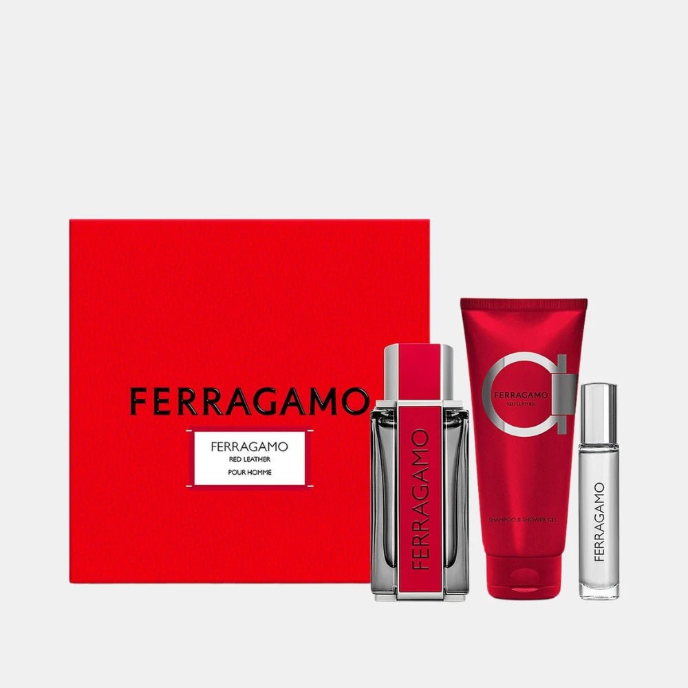 Ferragamo Red Leather Gift Set For Men - DIVA ONLINE STORE