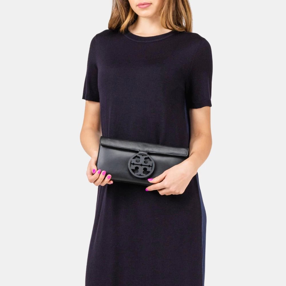 Tory Burch Miller Leather Clutch (Black) - DIVA ONLINE STORE