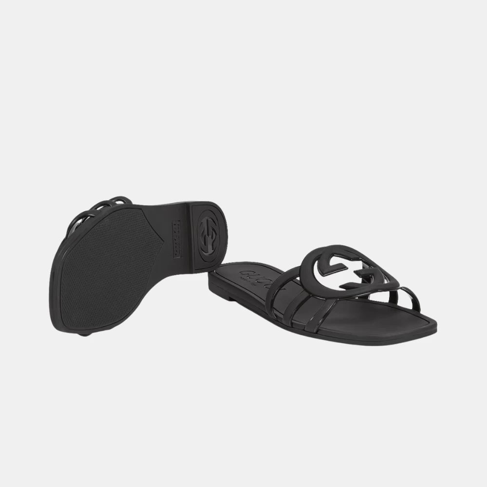 Gucci Interlocking G Slide Sandal (Black) - DIVA ONLINE STORE