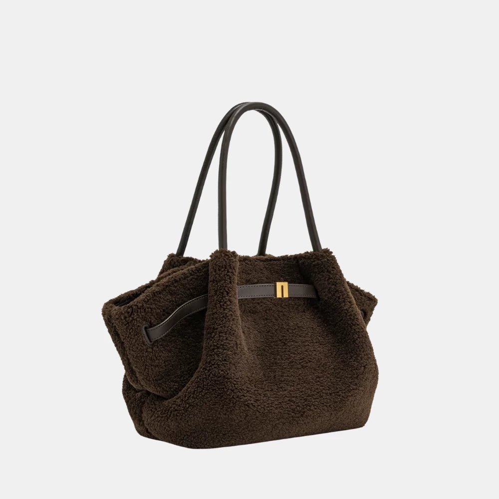 JW Pei Hana Medium Faux Fur Tote Bag (Mocha Brown) - DIVA ONLINE STORE