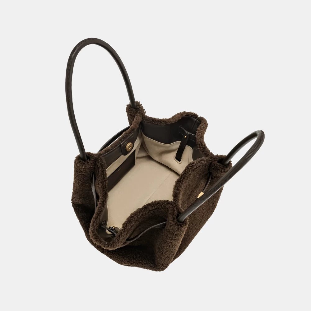 JW Pei Hana Medium Faux Fur Tote Bag (Mocha Brown) - DIVA ONLINE STORE