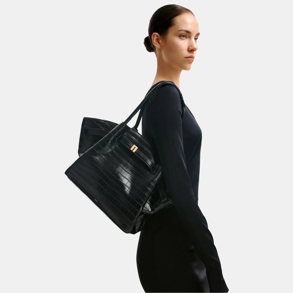 JW Pei Hana Medium Tote Bag (Black Croc) - DIVA ONLINE STORE