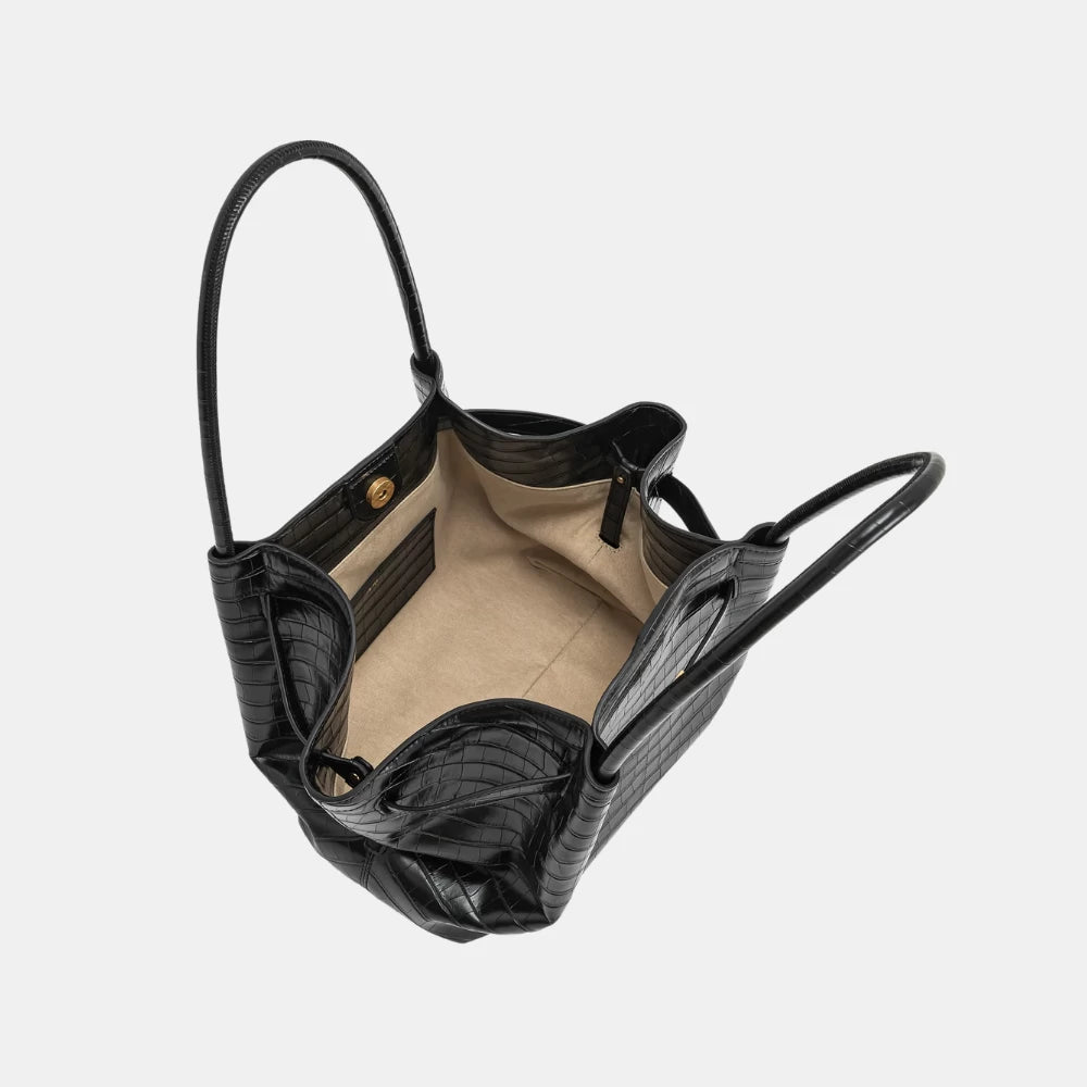 JW Pei Hana Medium Tote Bag (Black Croc) - DIVA ONLINE STORE