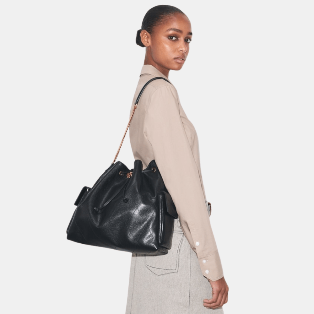 Tory Burch Large Charlie Quilted Drawstring Shoulder Bag - DIVA ONLINE STORE