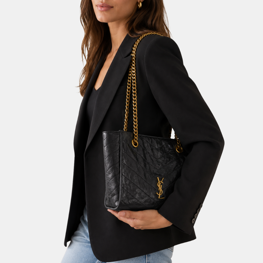 Saint Laurent Niki Small Shopping In Vintage Leather (Black)