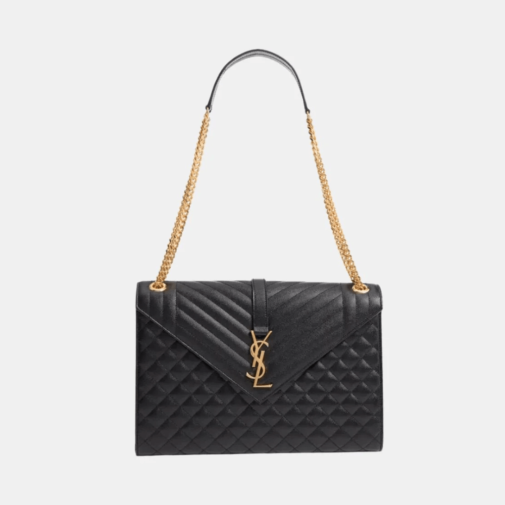 Saint Laurent Large Envelope Shoulder Bag (Black/Gold) - DIVA ONLINE STORE