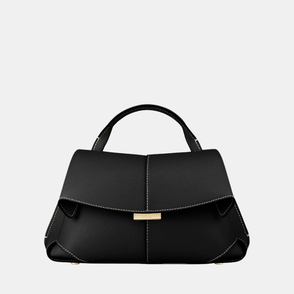 Polène Mokki Mini Edition Textured Black with Ecru Stitching