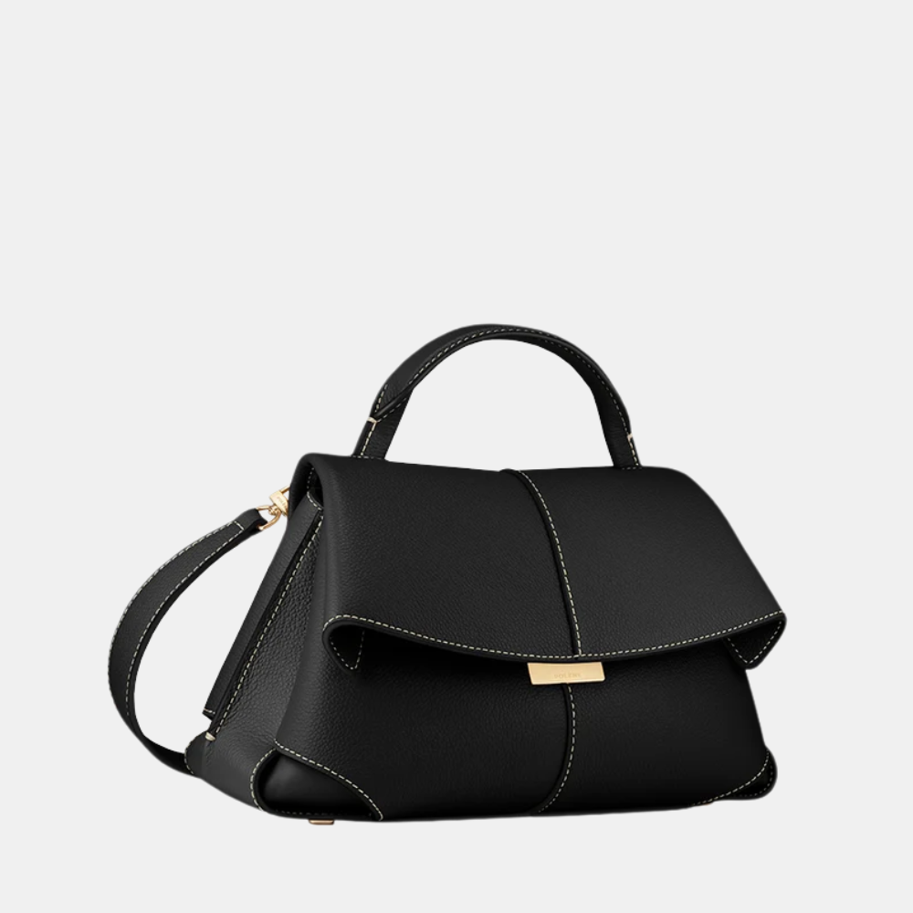 Polène Mokki Mini Edition Textured Black with Ecru Stitching