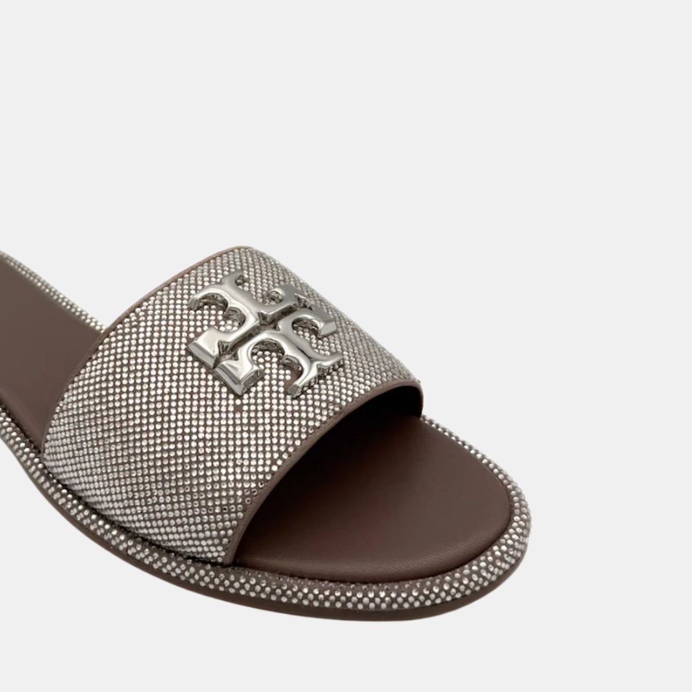 Tory Burch Everly Rhinestone Slides (Dark Clay)