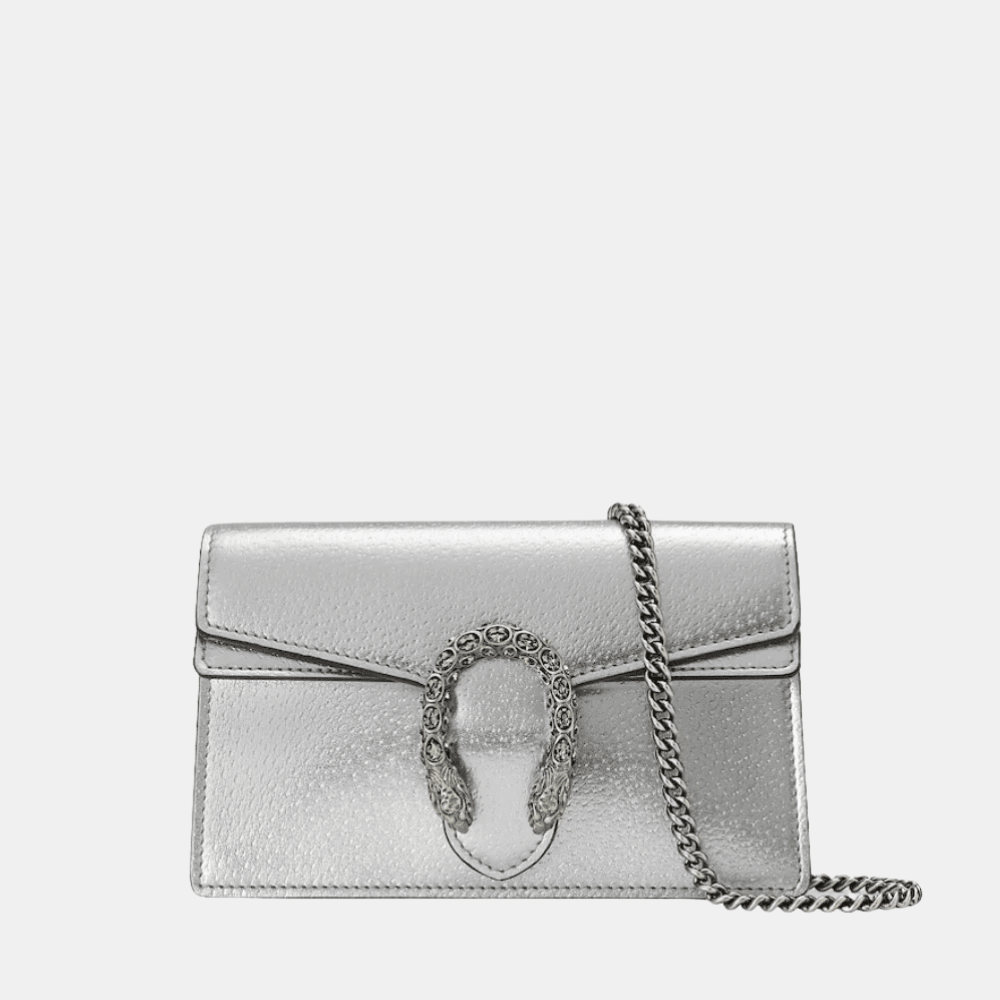 Gucci Dionysus Super Mini Bag in Silver Lamé Leather - DIVA ONLINE STORE