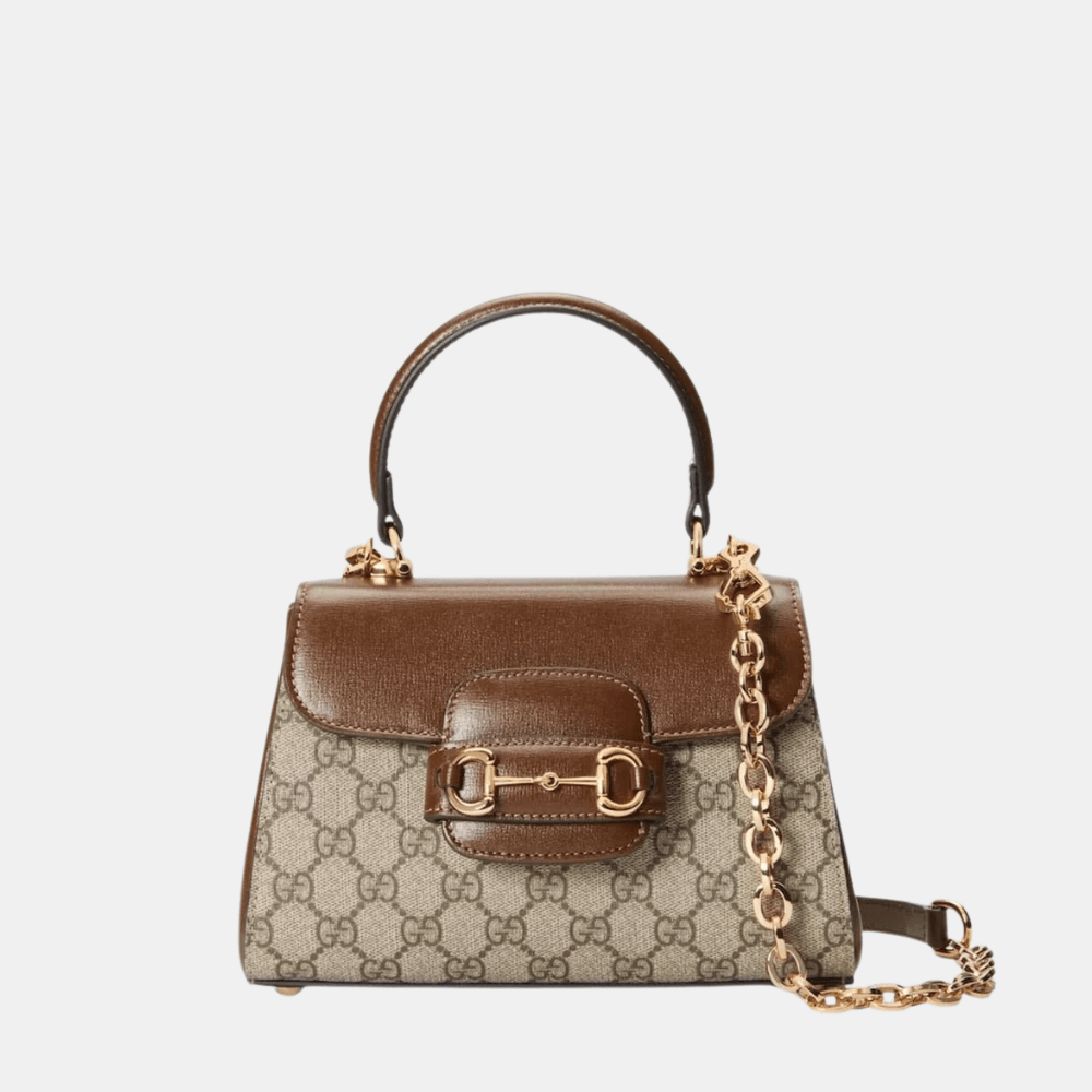 Gucci Horsebit 1955 Mini Top Handle Bag In Light Brown Canvas - DIVA ONLINE STORE