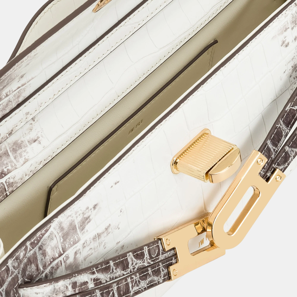 JW Pei Bria Structured Top Handle Bag (White Croc)