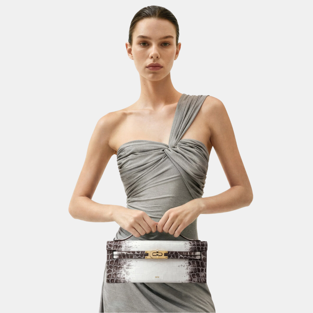 JW Pei Bria Structured Top Handle Bag (White Croc)
