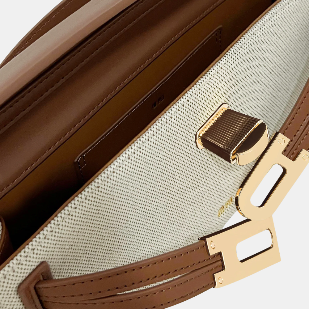JW Pei Bria Structured Top Handle Bag (Brown Canvas)
