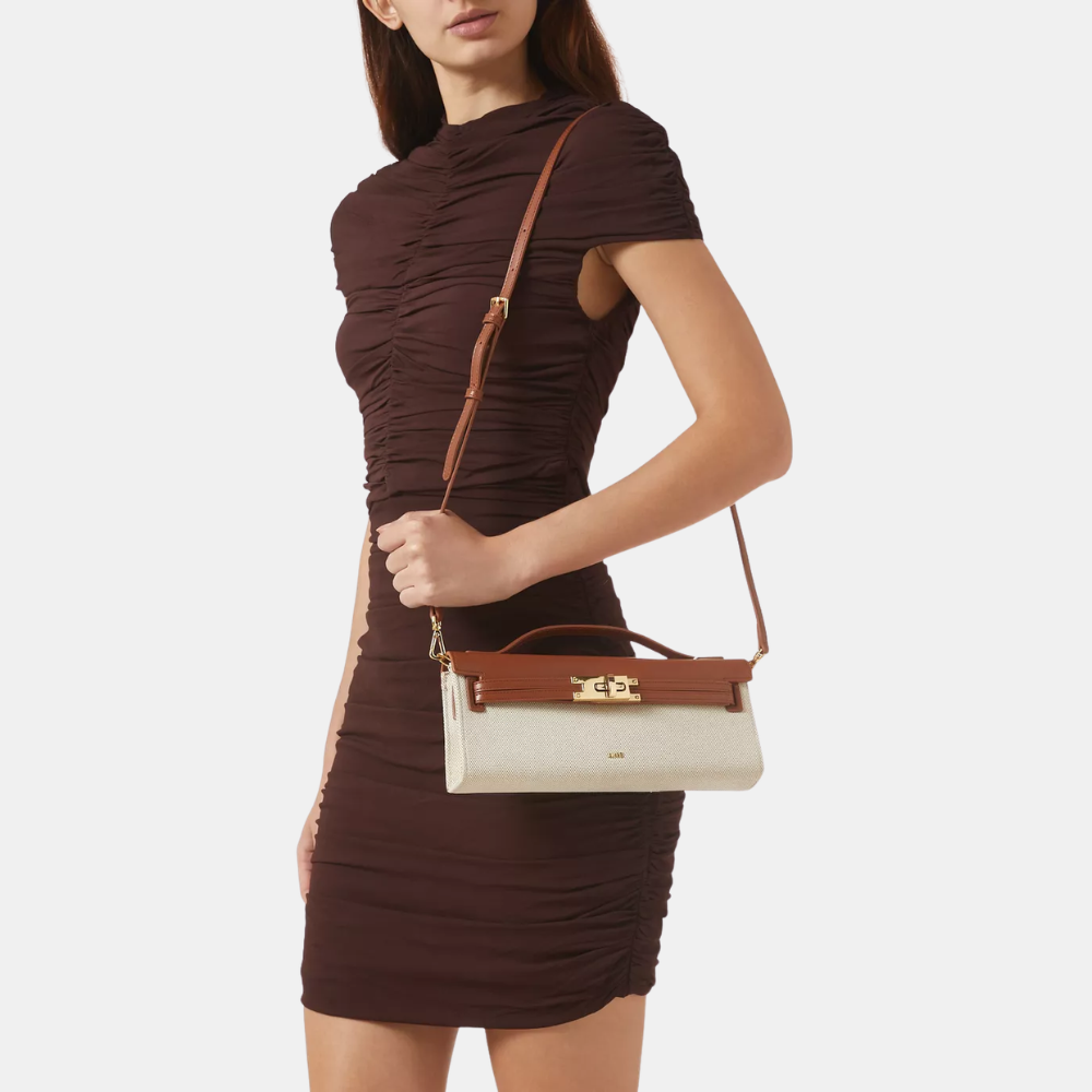JW Pei Bria Structured Top Handle Bag (Brown Canvas)