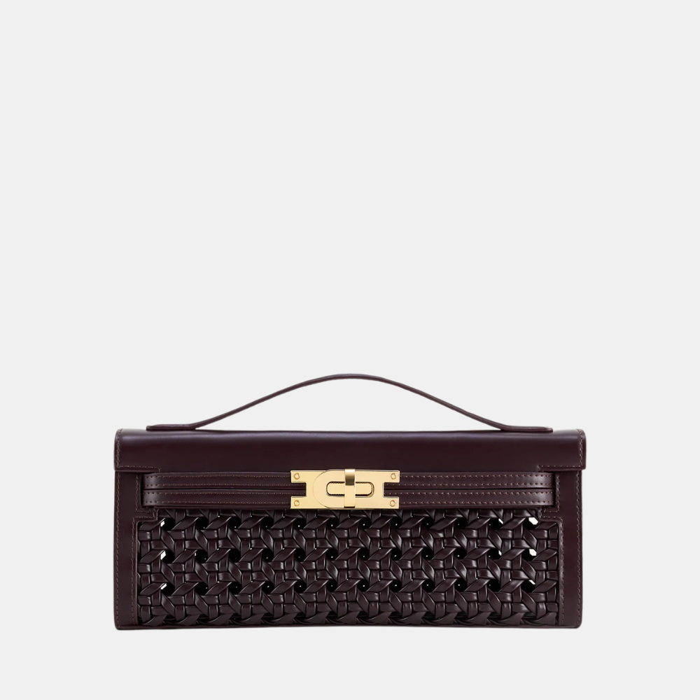 JW Pei Bria Woven Structured Top Handle Bag (Dark Red)