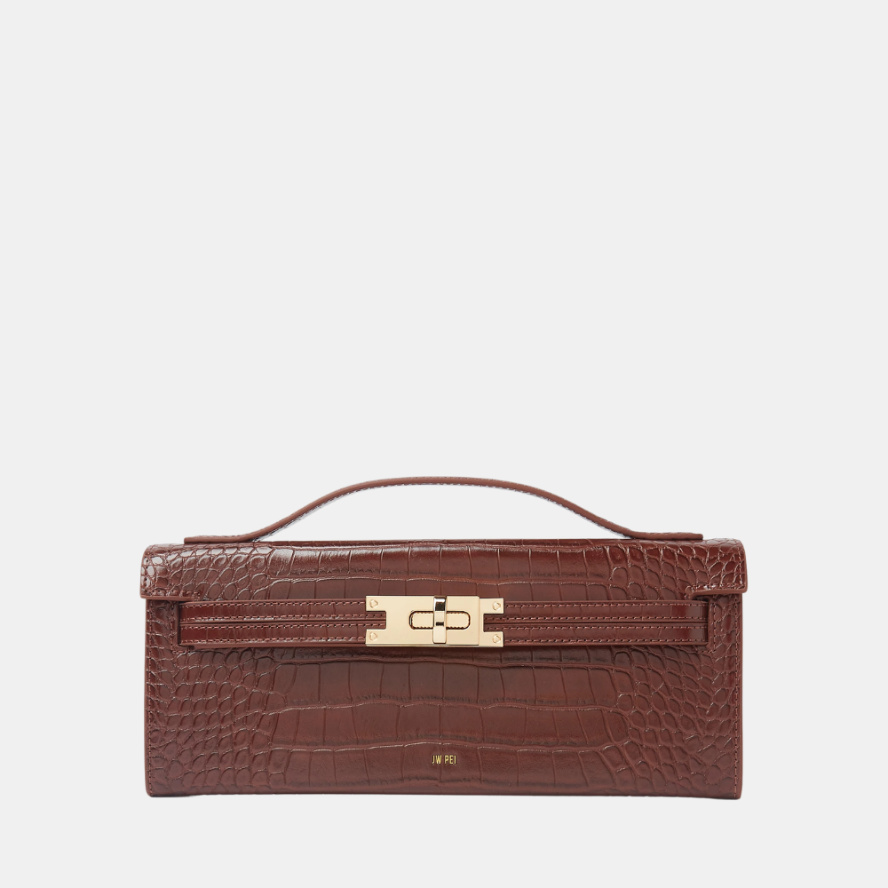 JW Pei Bria Structured Top Handle Bag (Brown Croc)