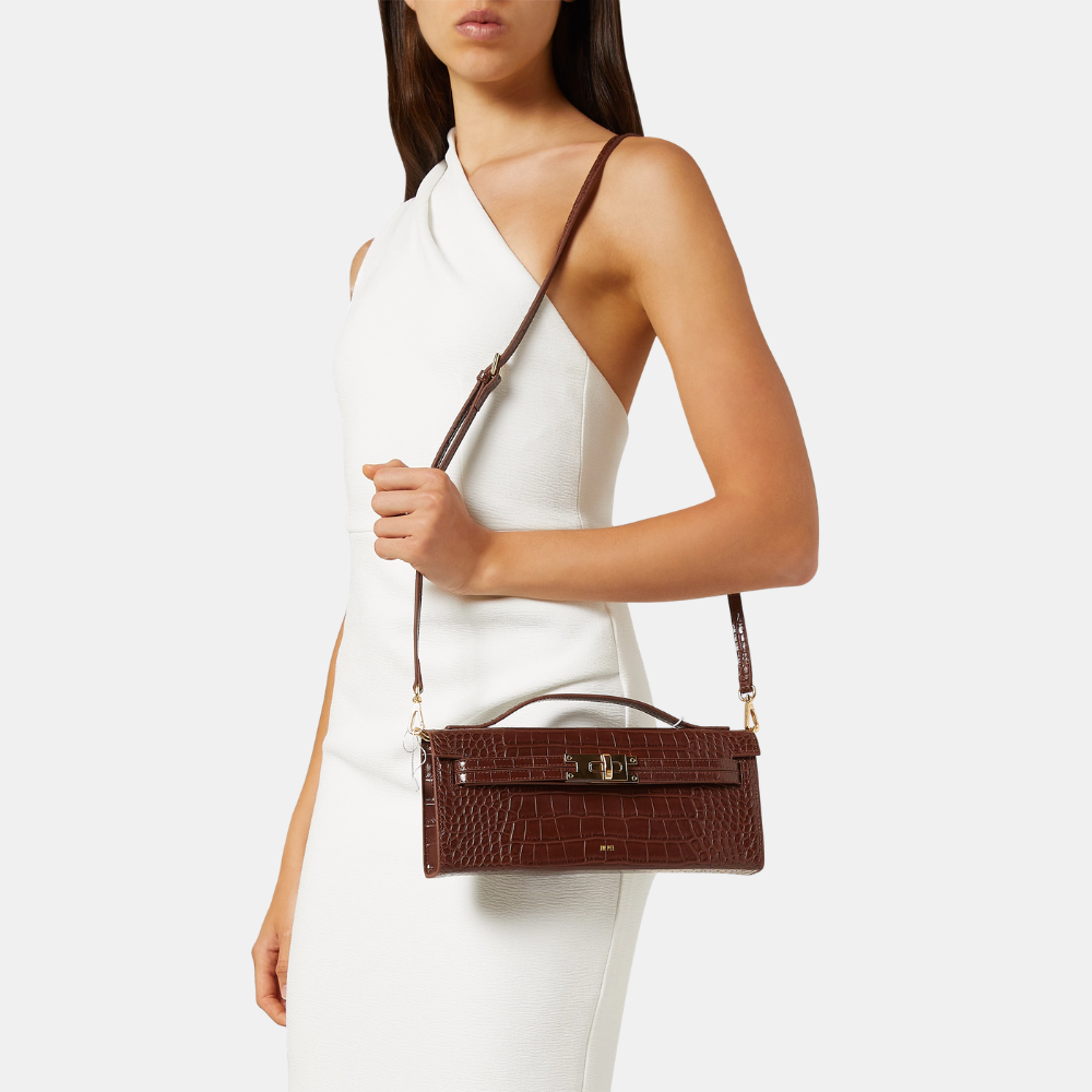 JW Pei Bria Structured Top Handle Bag (Brown Croc)