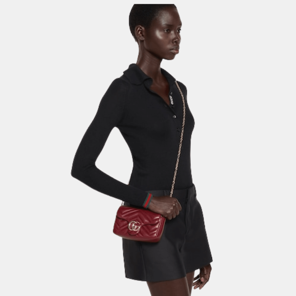 Gucci GG Marmont Mini Shoulder Bag In Rosso Ancora Red Leather - DIVA ONLINE STORE