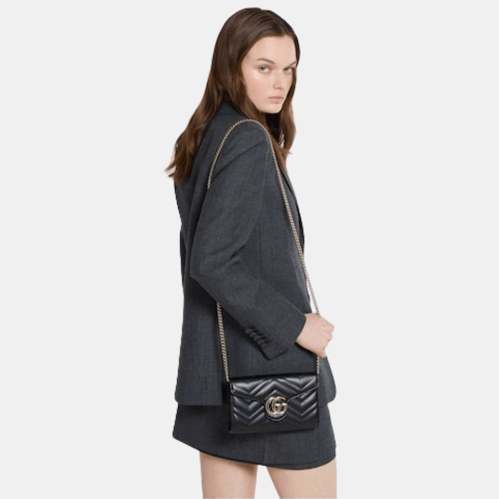 Gucci GG Marmont Wallet On Chain In Black Leather