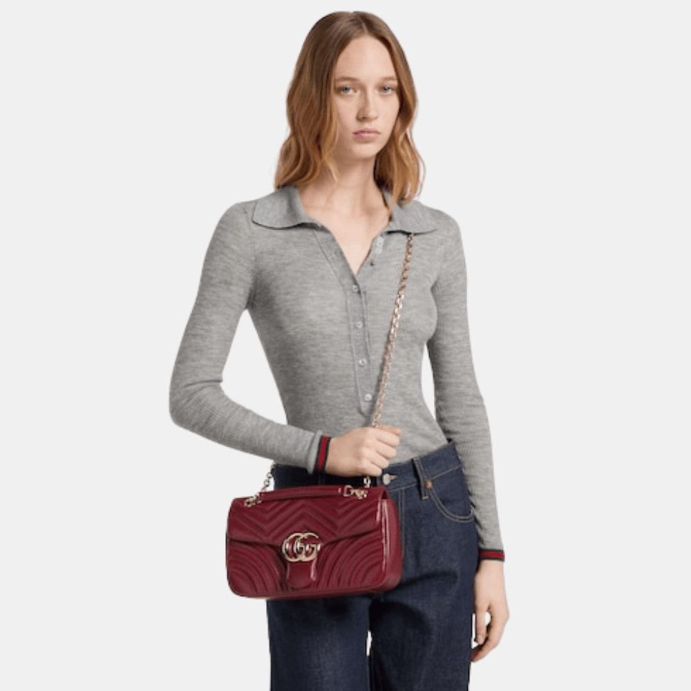 Gucci GG Marmont Medium Shoulder Bag In Rosso Ancora Red Leather - DIVA ONLINE STORE