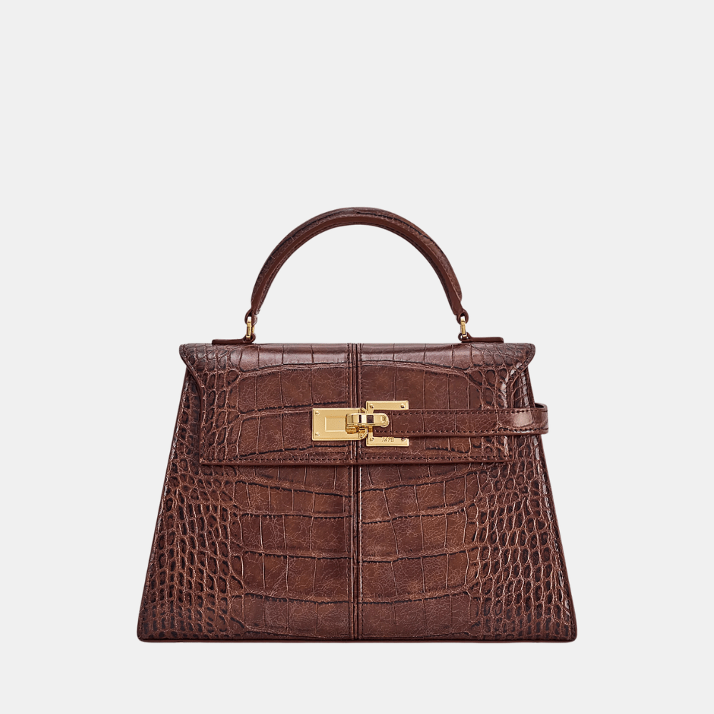 JW Pei Elise Large Croc-Embossed Top Handle Bag (Chestnut Brown) - DIVA ONLINE STORE