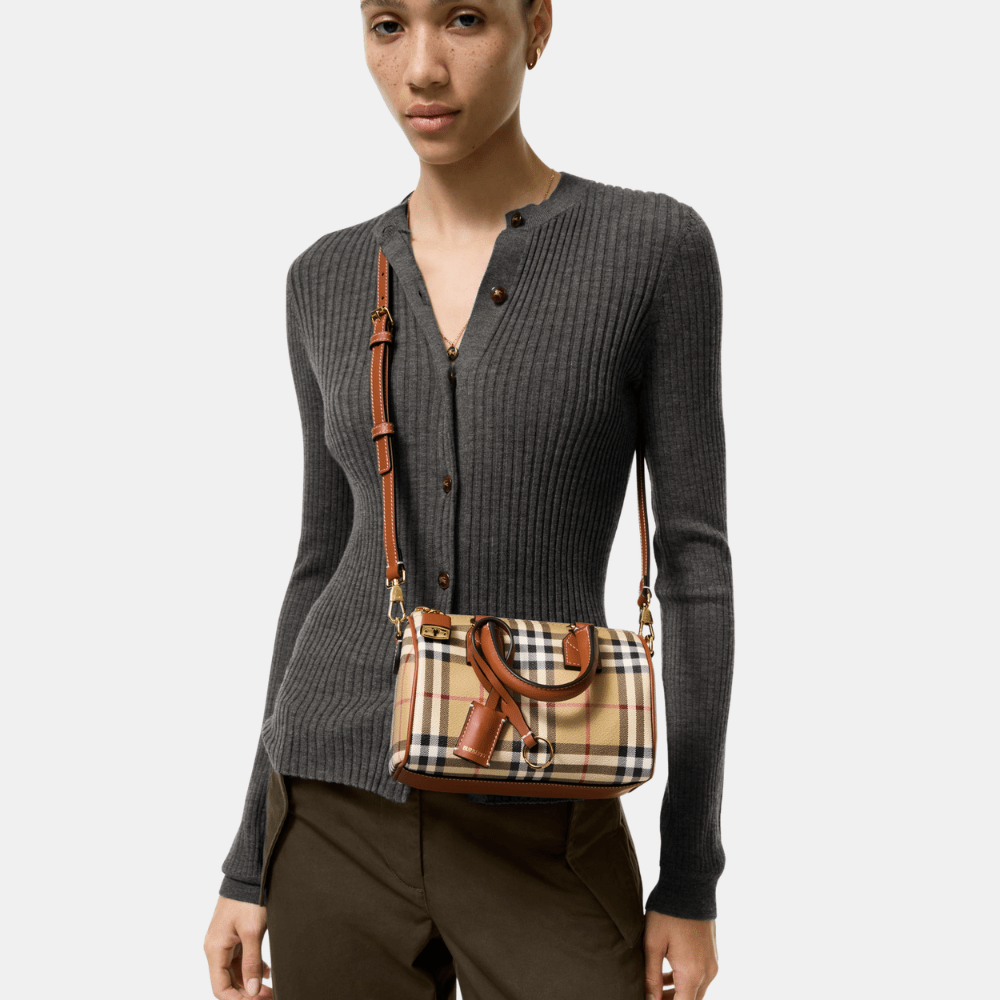 Burberry Mini Check Bowling Bag (Archive Beige/Briar Brown) - DIVA ONLINE STORE