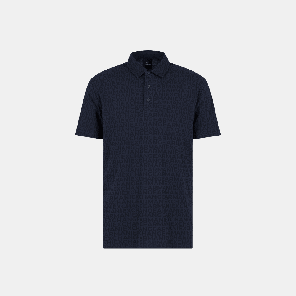 Armani Exchange Patterned Polo With All Over Logo (Navy) - DIVA ONLINE STORE