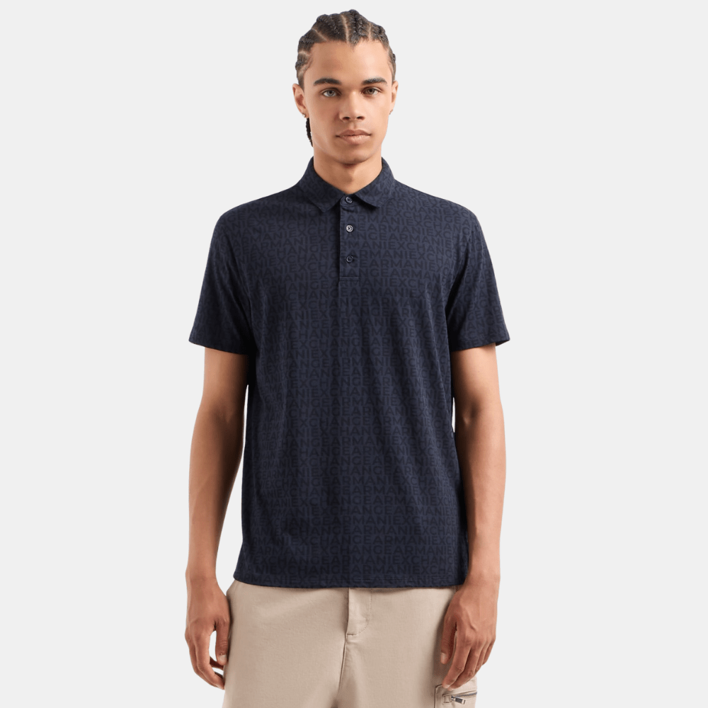 Armani Exchange Patterned Polo With All Over Logo (Navy) - DIVA ONLINE STORE