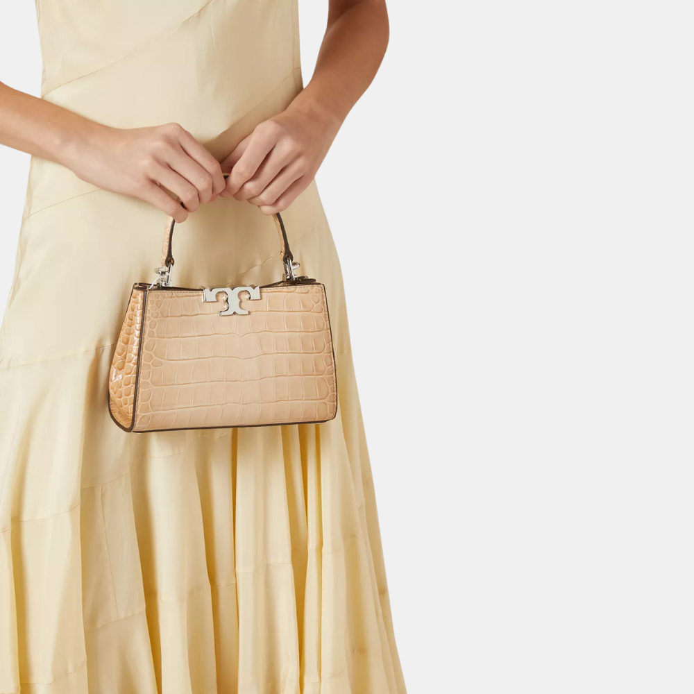 Tory Burch Mini Eleanor Croc-Embossed Satchel (Pale Blush)