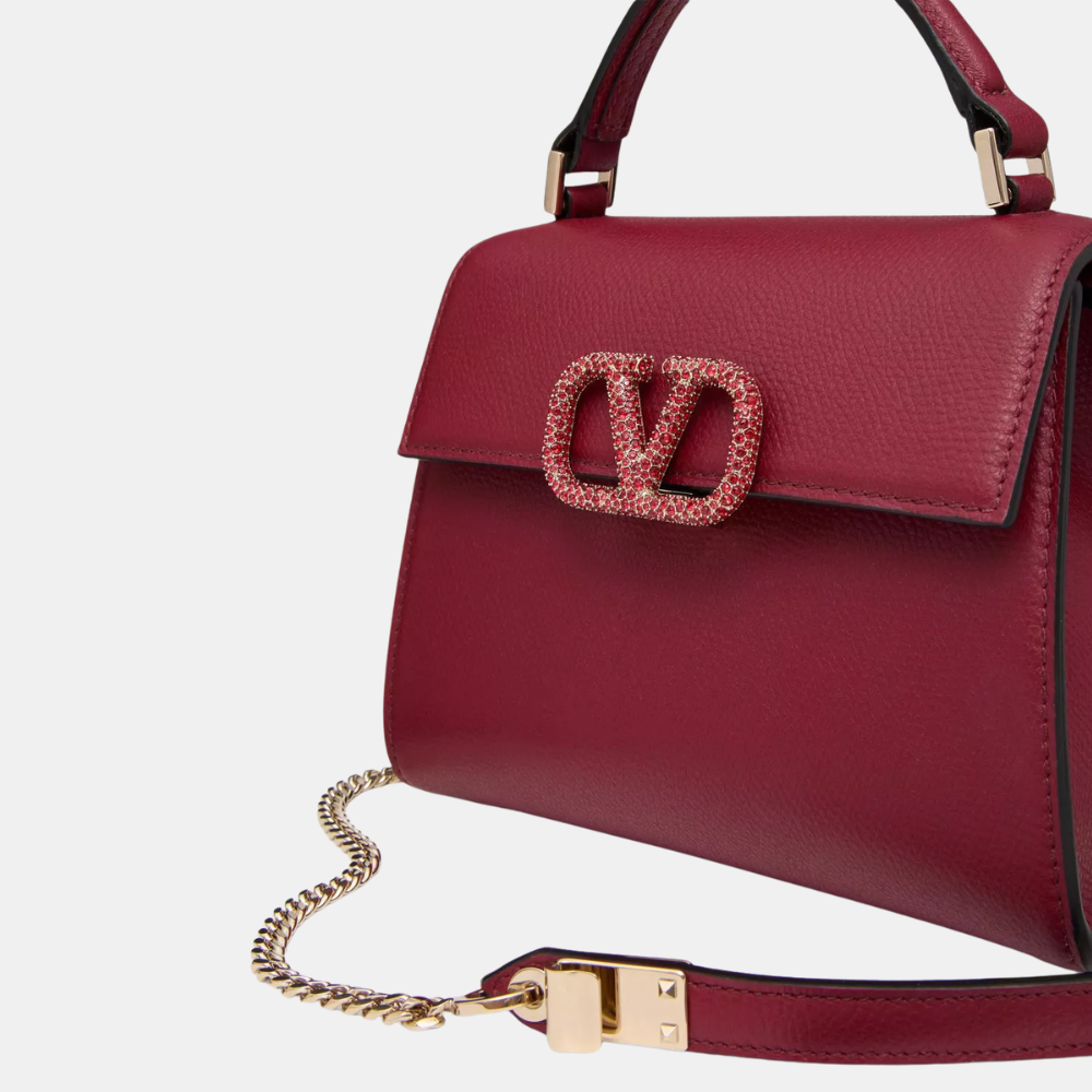 Valentino Garavani Vsling Mini Handbag With Jewel Logo (Dark Red)