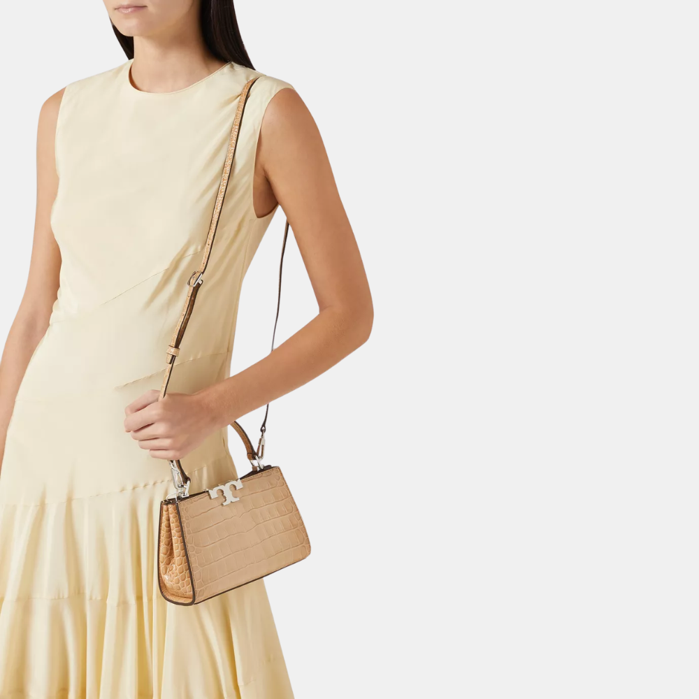 Tory Burch Mini Eleanor Croc-Embossed Satchel (Pale Blush)