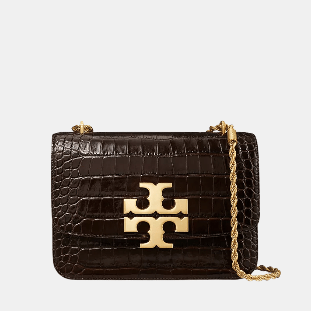 Tory Burch Eleanor Croc - Embossed Shoulder Bag (Dark Mahogany) - DIVA ONLINE STORE