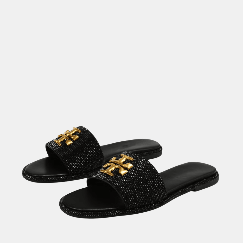 Tory Burch Everly Rhinestone Slides (Black) - DIVA ONLINE STORE