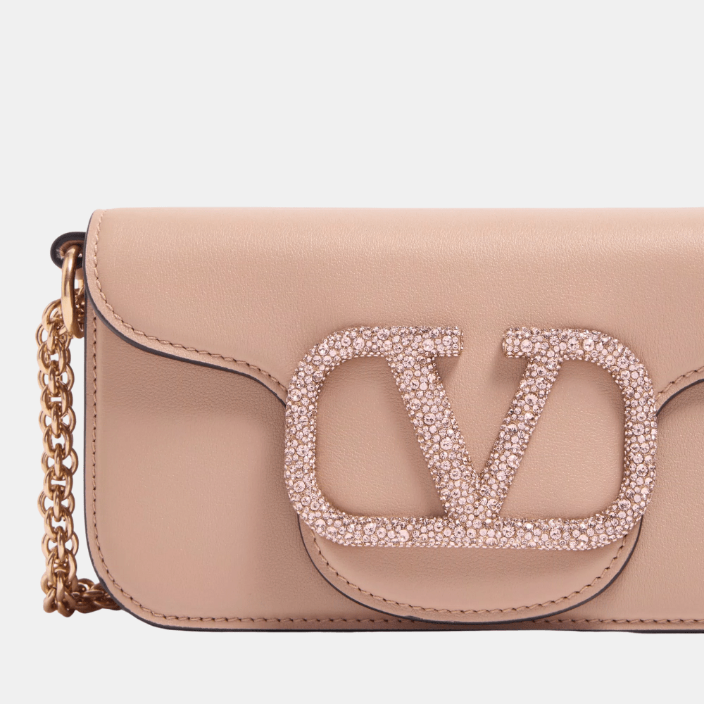 Valentino Garavani Locò Small Shoulder Bag With Jewel Logo (Rose Cannelle) - DIVA ONLINE STORE