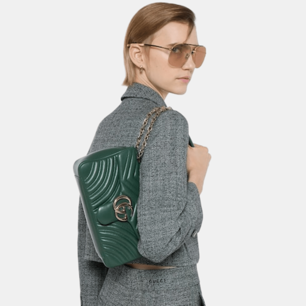 Gucci GG Marmont Medium Shoulder Bag In Green Leather - DIVA ONLINE STORE
