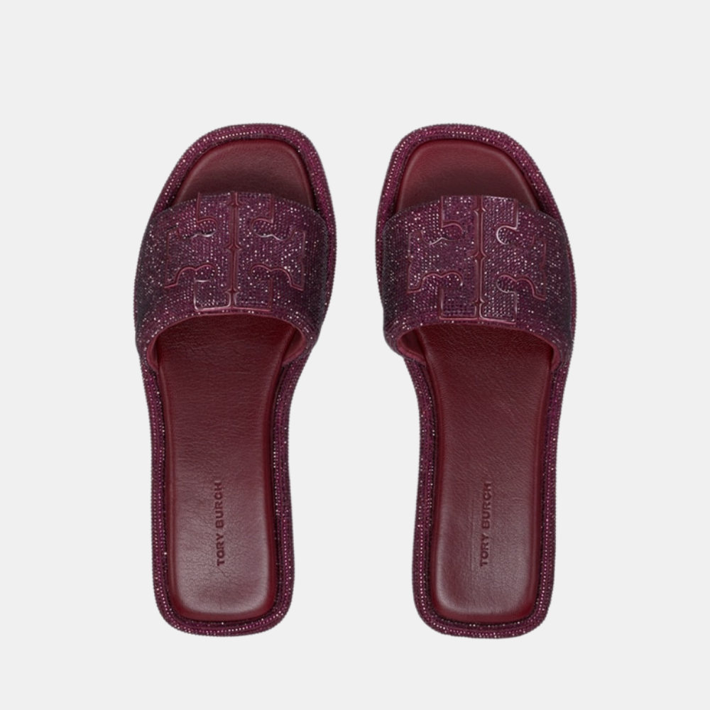 Tory Burch Pavé Double T Sport Slide (Dark Carmine/Burgundy)