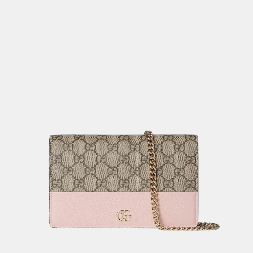 Gucci Bi-Color GG Marmont Wallet On Chain In Pink Leather
