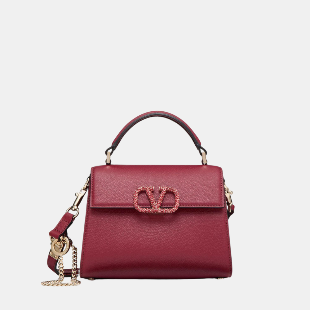 Valentino Garavani Vsling Mini Handbag With Jewel Logo (Dark Red)