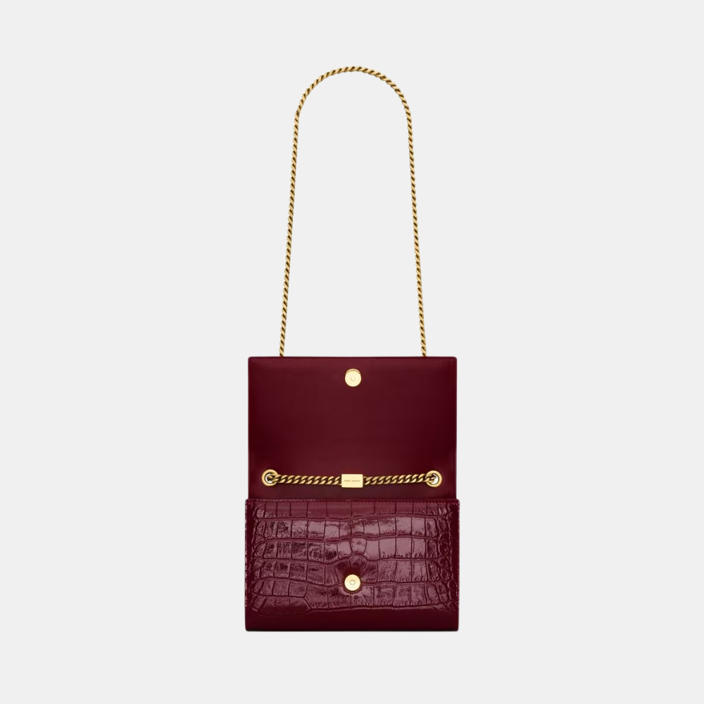 Saint Laurent Kate Small In Croc-Embossed Patent Leather (Gloss Burgundy)
