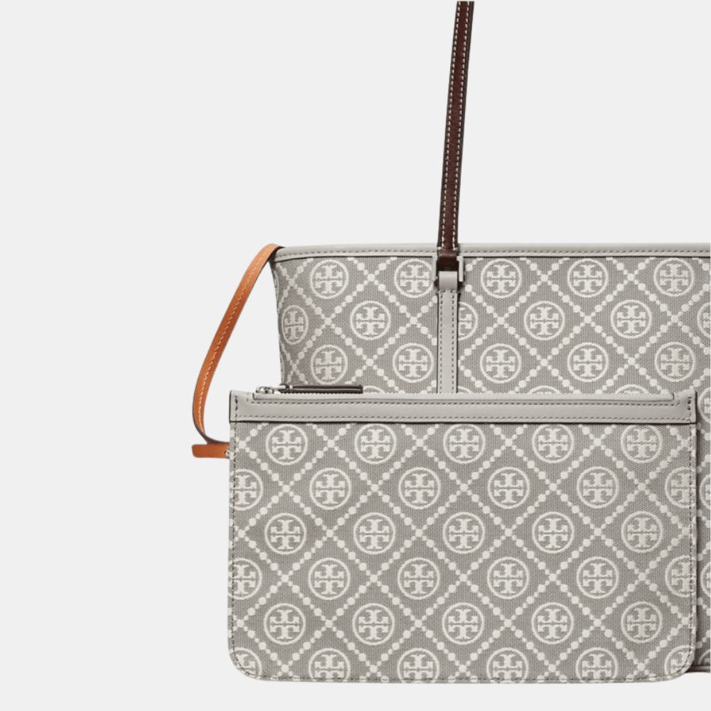 Tory Burch T Monogram Small Zip Tote (Gray) - DIVA ONLINE STORE