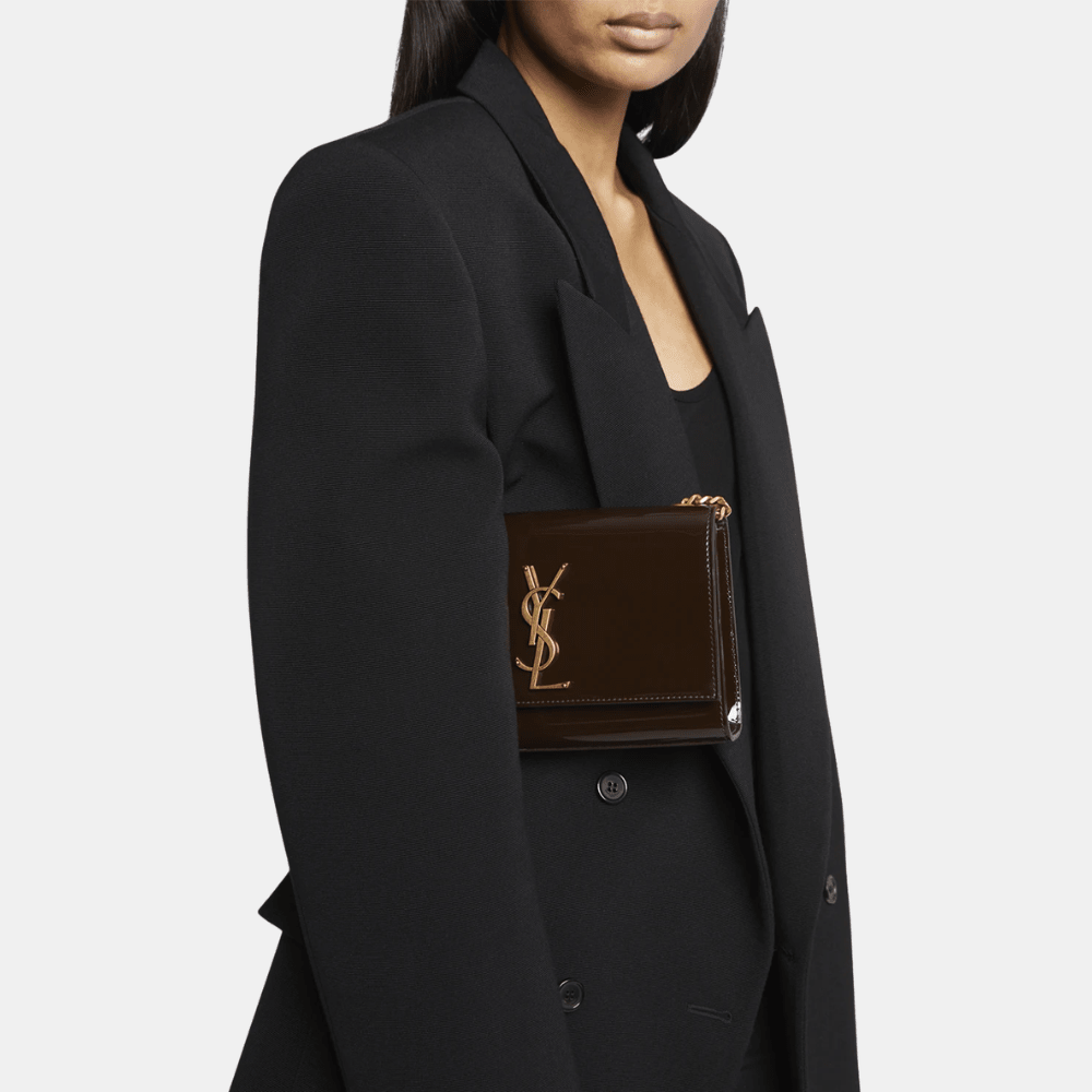 Saint Laurent Small Kate Crossbody Bag in Patent Leather (Spicy Chocolate) - DIVA ONLINE STORE