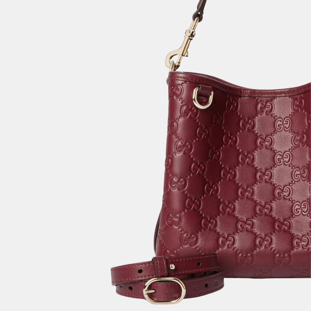Gucci GG Emblem Small Bucket Bag In Rosso Ancora Red Leather - DIVA ONLINE STORE