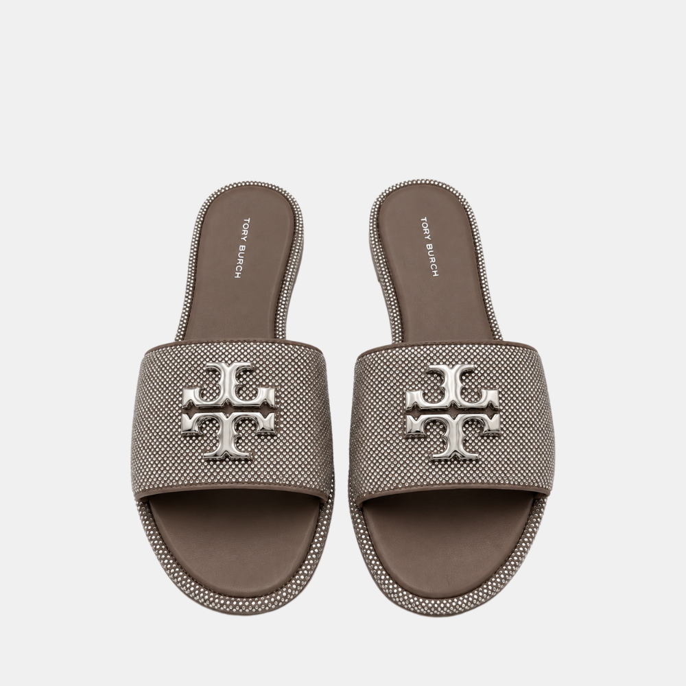 Tory Burch Everly Rhinestone Slides (Dark Clay)