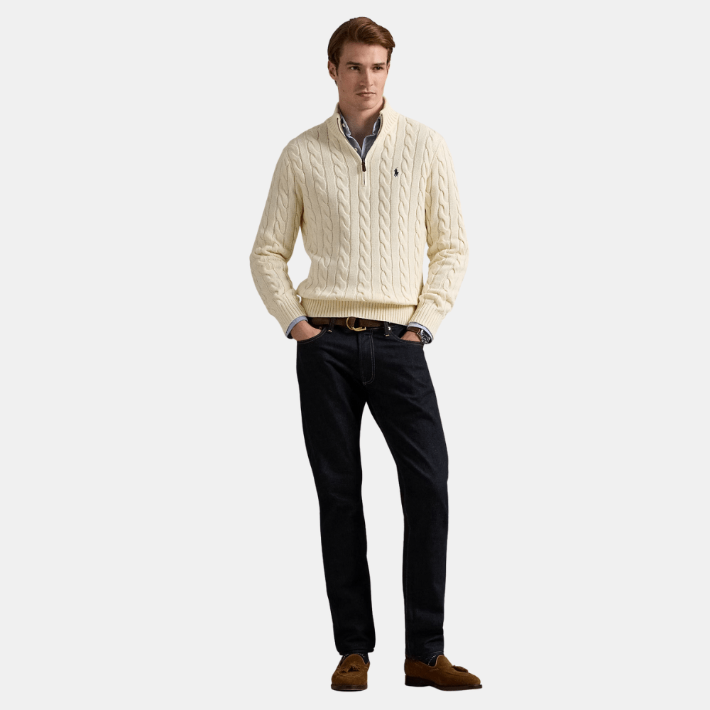 Ralph Lauren Cable - Knit Cotton Quarter - Zip Jumper (Andover Cream) - DIVA ONLINE STORE