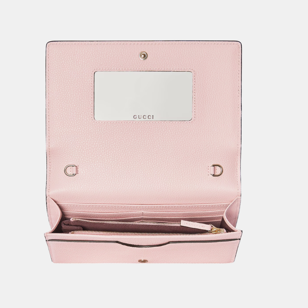 Gucci Bi-Color GG Marmont Wallet On Chain In Pink Leather