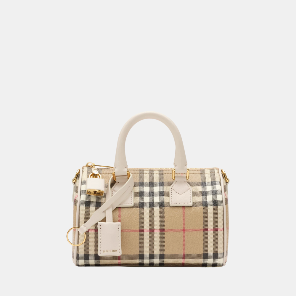 Burberry Mini Check Bowling Bag (Vintage Check/Soap Beige)