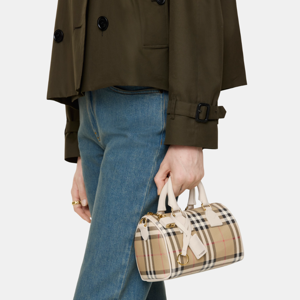 Burberry Mini Check Bowling Bag (Vintage Check/Soap Beige)