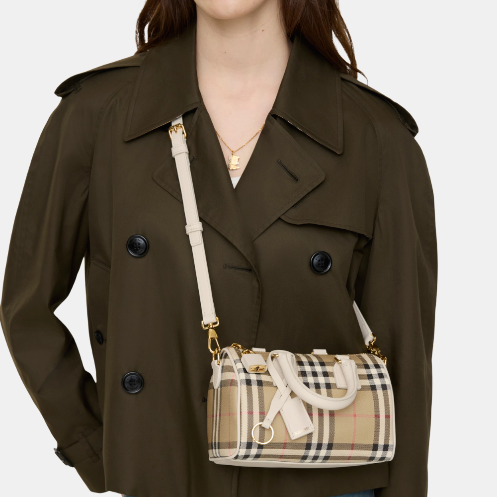 Burberry Mini Check Bowling Bag (Vintage Check/Soap Beige)